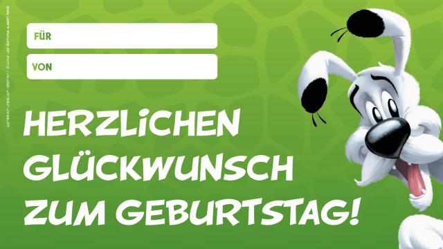 Hund Idefix gratuliert